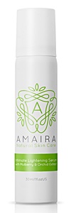 Bottle of Amaira Natural Skin Lightening Serum with Mulberry and Orchid Extract