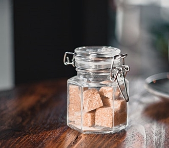 brown sugar cubes in a glass jar