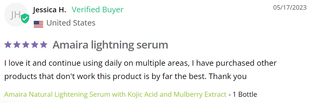 Amaira Natural Lightening Serum with Kojic Acid and Mulberry Extract Customer Review