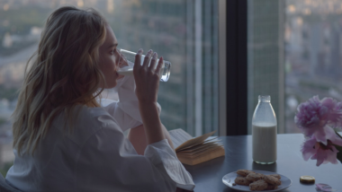woman drinking milk