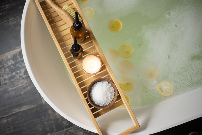 organic skincare products in bathroom